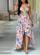 Sleeveless High Low Style Floral Pattern Chiffon Dress 